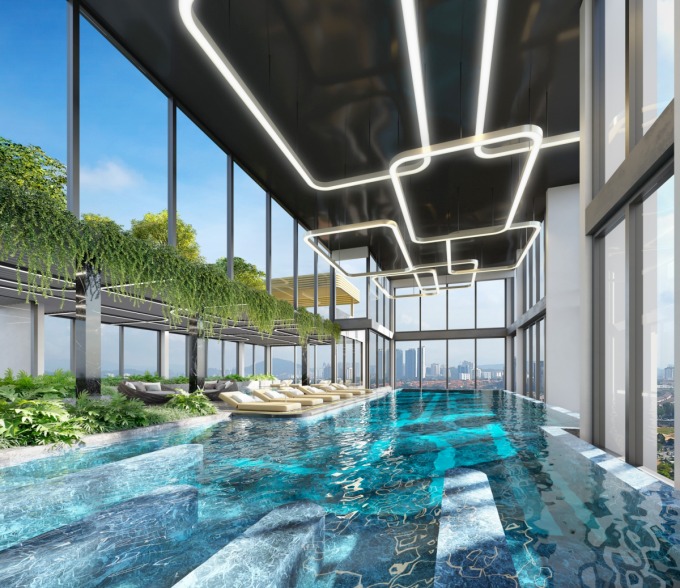 Không gian sang trọng tại bể bơi tầng thượng mỗi tòa của Masteri West Heights. Ảnh: Masterise Homes